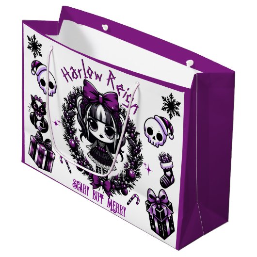 Schattigee Gothic Meisje Paarse & Zwarte Gotische  Groot Cadeauzakje (Voorkant Gekanteld)
