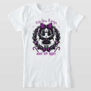 Schattigee Gothic Meisje Paarse & Zwarte Gotische  T-shirt