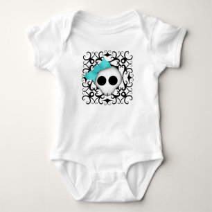 Schattigee gothic punk schedel met blauwe strik op romper