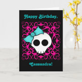 Schattigee gothic schedel verjaardag voor tween of kaart (Gele Bloem)