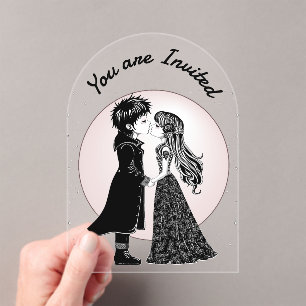Schattigee Gotische Emo Kinder Kus Valentijnsdag Acryl Uitnodigingen