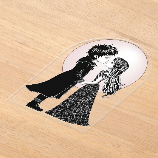 Schattigee Gotische Emo Kinder Kus Valentijnsdag Acryl Uitnodigingen (Laagn)