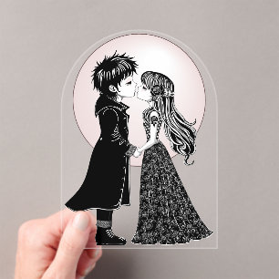 Schattigee Gotische Emo Kinder Kus Valentijnsdag Acryl Uitnodigingen