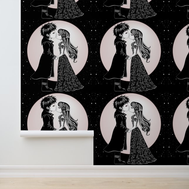 Schattigee Gotische Emo Kinder Kus Valentijnsdag Behang (Applicatie)