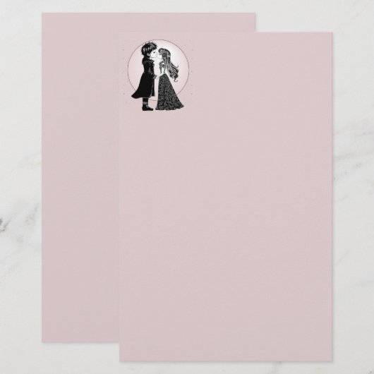 Schattigee Gotische Emo Kinder Kus Valentijnsdag Briefpapier (Voorkant / Achterkant)