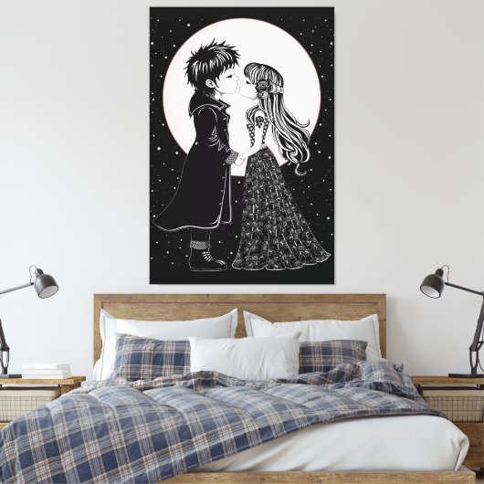 Schattigee Gotische Emo Kinder Kus Valentijnsdag Canvas Afdruk (Insitu (Slaapkamer))
