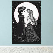 Schattigee Gotische Emo Kinder Kus Valentijnsdag Canvas Afdruk (Insitu (Houten vloer))