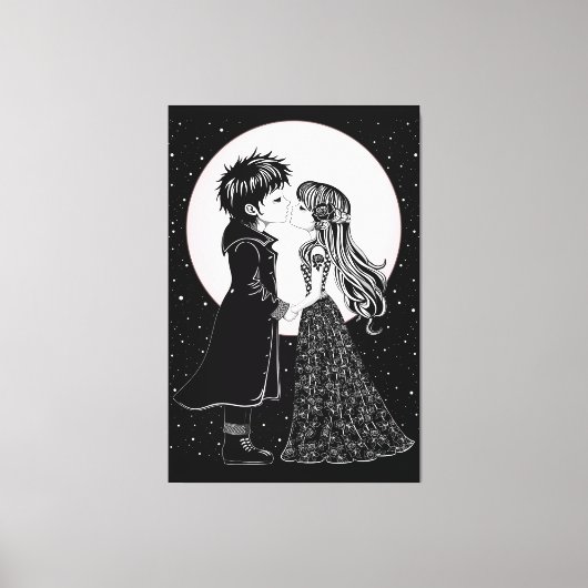 Schattigee Gotische Emo Kinder Kus Valentijnsdag Canvas Afdruk (Voorkant)