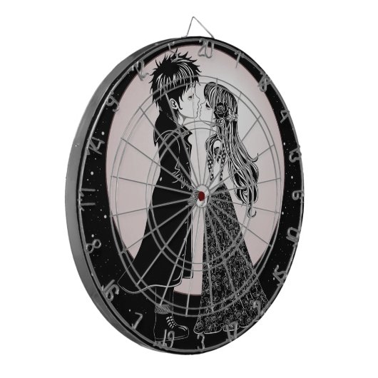 Schattigee Gotische Emo Kinder Kus Valentijnsdag Dartbord (Voorkant Links)