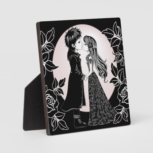 Schattigee Gotische Emo Kinder Kus Valentijnsdag Fotoplaat (Voorkant)