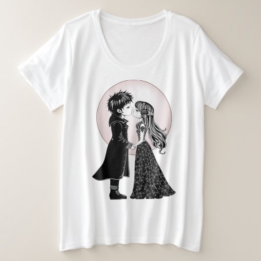 Schattigee Gotische Emo Kinder Kus Valentijnsdag Grote Maat T-shirt (Design voorkant)