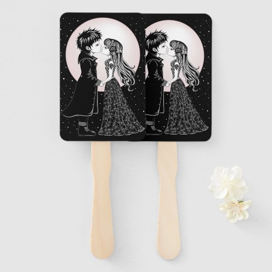 Schattigee Gotische Emo Kinder Kus Valentijnsdag Handwaaier (Voorkant en achterkant)