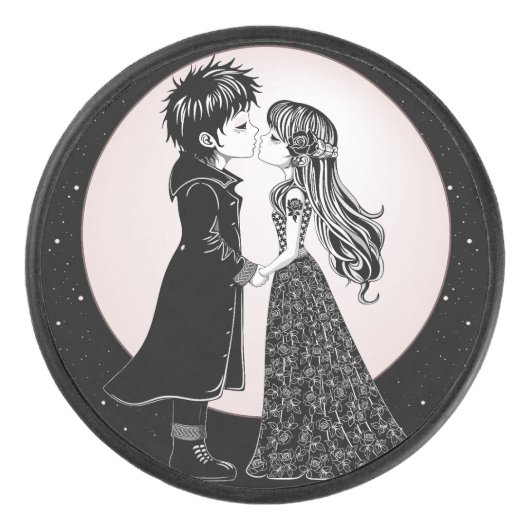 Schattigee Gotische Emo Kinder Kus Valentijnsdag Hockey Puck (Voorkant)