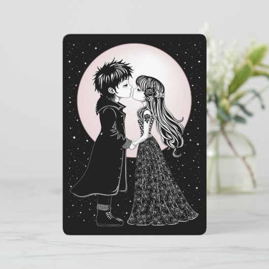 Schattigee Gotische Emo Kinder Kus Valentijnsdag Kaart (Staand voorkant)