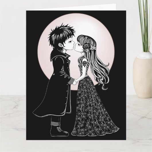 Schattigee Gotische Emo Kinder Kus Valentijnsdag Kaart (Voorkant)