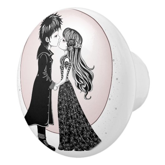 Schattigee Gotische Emo Kinder Kus Valentijnsdag Keramische Knop (Rechts)