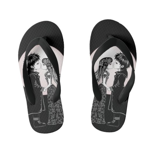 Schattigee Gotische Emo Kinder Kus Valentijnsdag Kinder Teenslippers (Voetbed)