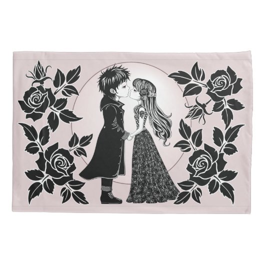 Schattigee Gotische Emo Kinder Kus Valentijnsdag Kussensloop (Achterkant)