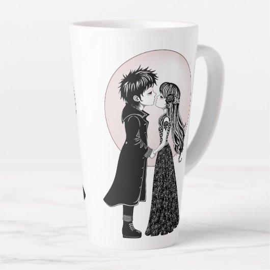Schattigee Gotische Emo Kinder Kus Valentijnsdag Latte Mok (Rechterhoek)