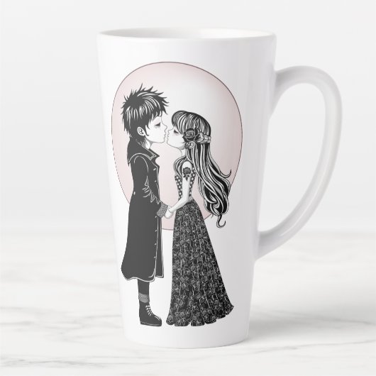 Schattigee Gotische Emo Kinder Kus Valentijnsdag Latte Mok (Rechts)