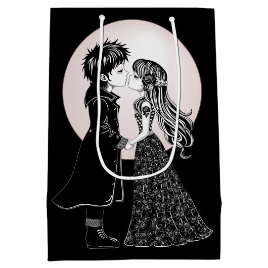 Schattigee Gotische Emo Kinder Kus Valentijnsdag Medium Cadeauzakje (Achterkant)