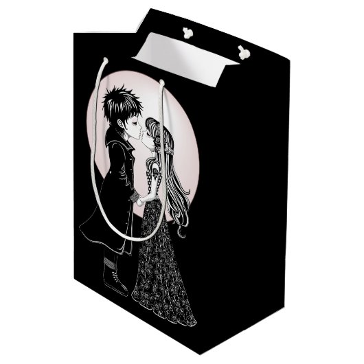 Schattigee Gotische Emo Kinder Kus Valentijnsdag Medium Cadeauzakje (Achterkant Gekanteld)