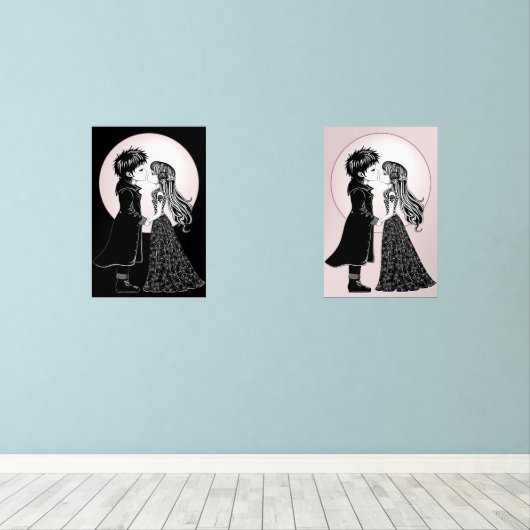 Schattigee Gotische Emo Kinder Kus Valentijnsdag Muurkunst Sets (Houten vloer)