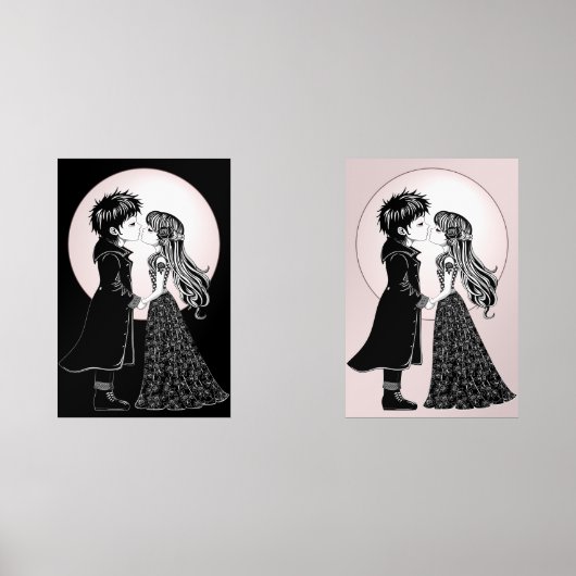 Schattigee Gotische Emo Kinder Kus Valentijnsdag Muurkunst Sets (Voorkant)