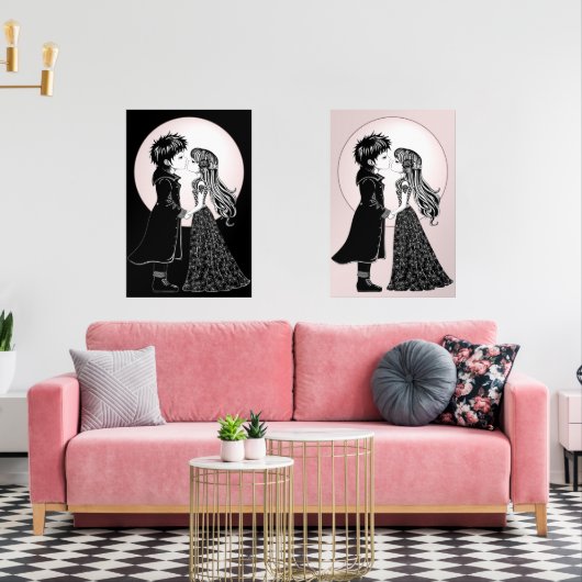 Schattigee Gotische Emo Kinder Kus Valentijnsdag Muurkunst Sets (Woonkamer)