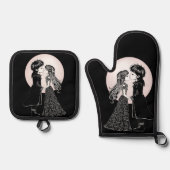 Schattigee Gotische Emo Kinder Kus Valentijnsdag Ovenwant & Pannenlap Set (Voorkant)