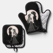 Schattigee Gotische Emo Kinder Kus Valentijnsdag Ovenwant & Pannenlap Set (Voorkant / Achterkant)