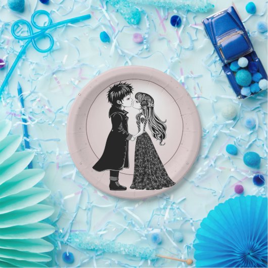 Schattigee Gotische Emo Kinder Kus Valentijnsdag Papieren Bordje (Feest)