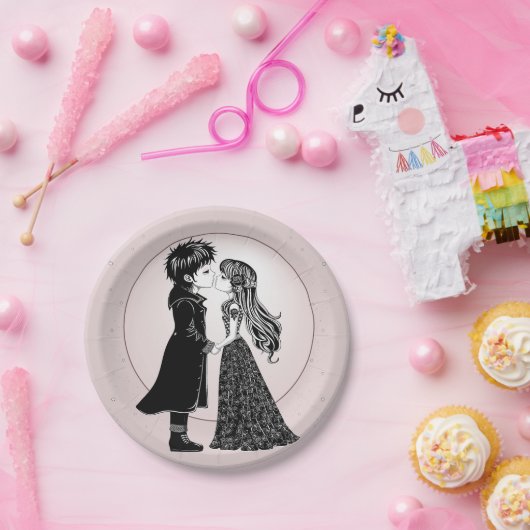 Schattigee Gotische Emo Kinder Kus Valentijnsdag Papieren Bordje (Feest)