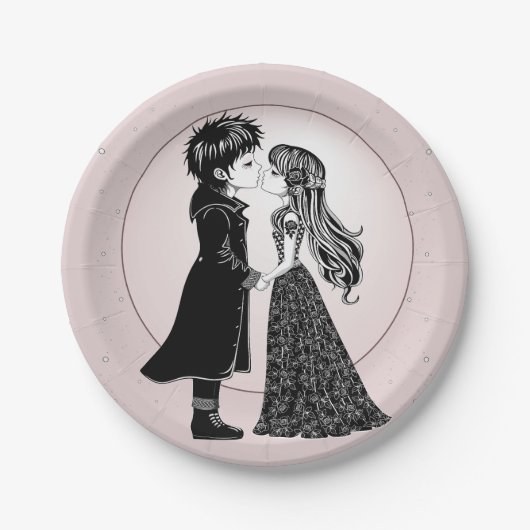 Schattigee Gotische Emo Kinder Kus Valentijnsdag Papieren Bordje (Voorkant)