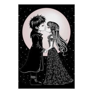 Schattigee Gotische Emo Kinder Kus Valentijnsdag Perfect Poster