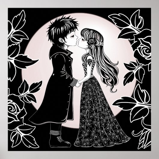 Schattigee Gotische Emo Kinder Kus Valentijnsdag Poster (Voorkant)