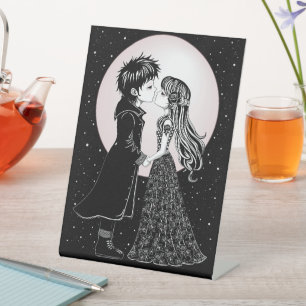Schattigee Gotische Emo Kinder Kus Valentijnsdag Reclamebord Met Voetstuk
