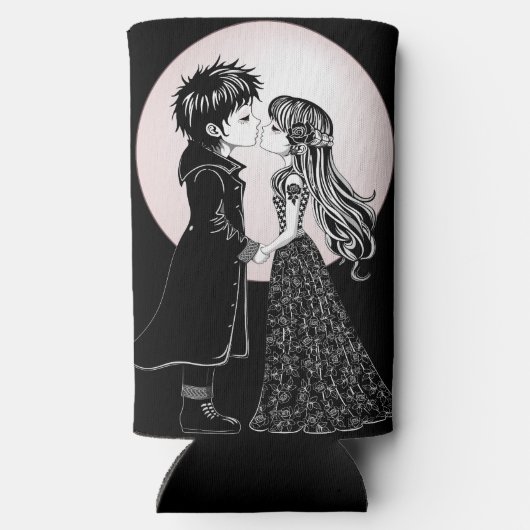 Schattigee Gotische Emo Kinder Kus Valentijnsdag Seltzer Blikjeskoeler (Achterkant)