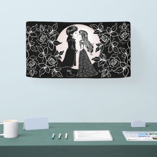 Schattigee Gotische Emo Kinder Kus Valentijnsdag Spandoek (Beurs)