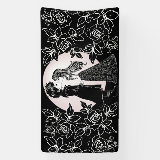 Schattigee Gotische Emo Kinder Kus Valentijnsdag Spandoek (Verticaal)