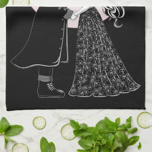 Schattigee Gotische Emo Kinder Kus Valentijnsdag Theedoek (Gevouwen)