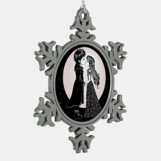 Schattigee Gotische Emo Kinder Kus Valentijnsdag Tin Sneeuwvlok Ornament (Links)