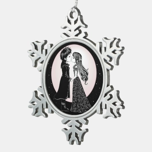Schattigee Gotische Emo Kinder Kus Valentijnsdag Tin Sneeuwvlok Ornament (Rechts)