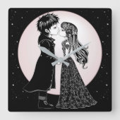 Schattigee Gotische Emo Kinder Kus Valentijnsdag Vierkante Klok (Voorkant)