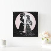 Schattigee Gotische Emo Kinder Kus Valentijnsdag Vierkante Klok (Huis)