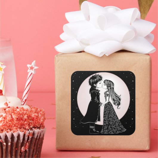 Schattigee Gotische Emo Kinder Kus Valentijnsdag Vierkante Sticker (Feest)