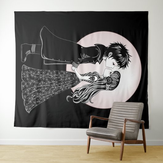 Schattigee Gotische Emo Kinder Kus Valentijnsdag Wandkleed (In Situ (horizontaal))