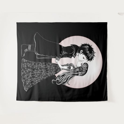 Schattigee Gotische Emo Kinder Kus Valentijnsdag Wandkleed (Voorkant (horizontaal))