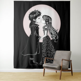Schattigee Gotische Emo Kinder Kus Valentijnsdag Wandkleed
