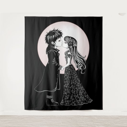 Schattigee Gotische Emo Kinder Kus Valentijnsdag Wandkleed (Voorkant)